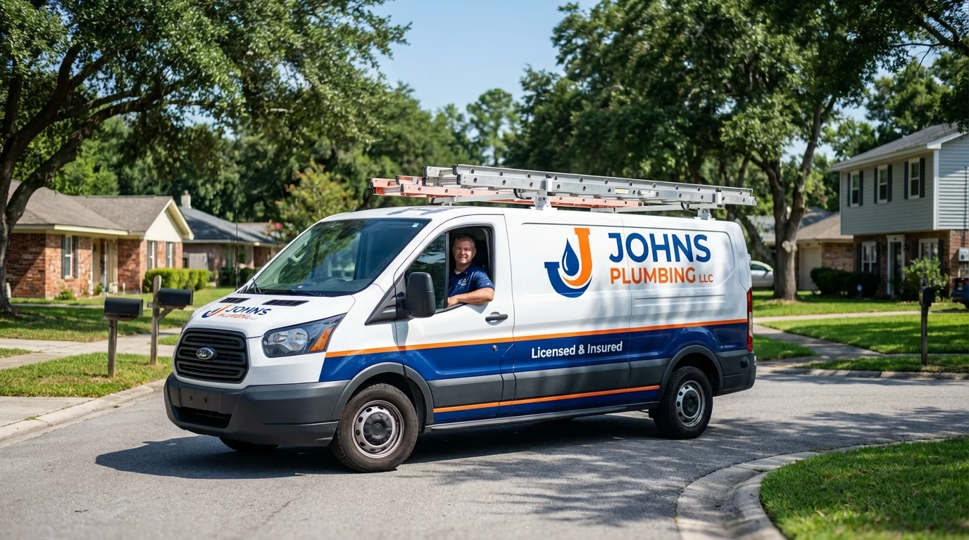Johns Plumbing LLC service van in Augusta, ME