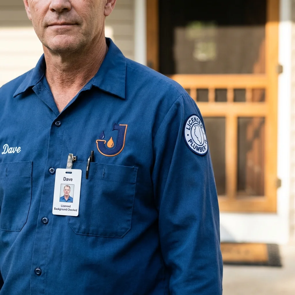 Licensed plumber showing ID badge in Augusta, ME